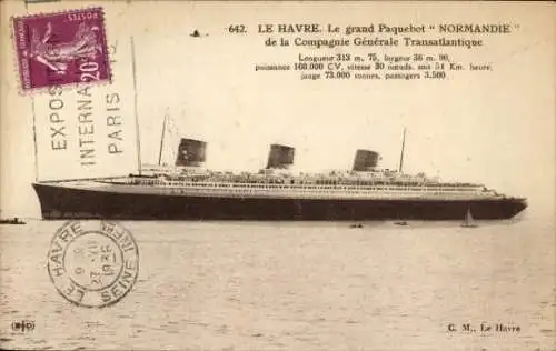 Ak Dampfer Normandie, CGT, French Line