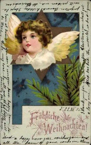 Litho Fröhliche Weihnachten, Engel