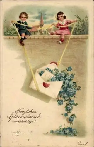 Ak Glückwunsch Geburtstag, Kinder, Briefumschlag, Blumen