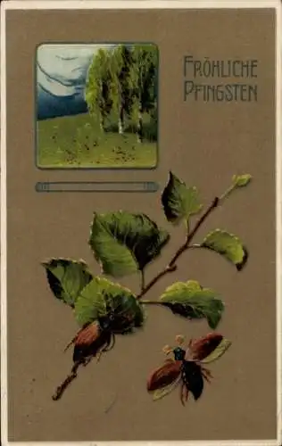 Ak Fröhliche Pfingsten, Maikäfer, Landschaft
