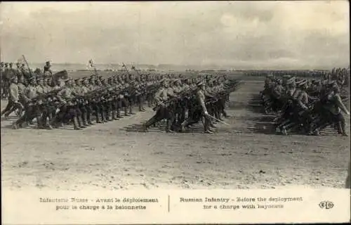 Ak Russland, Russische Infanterie vor dem Einsatz für einen Bajonettangriff