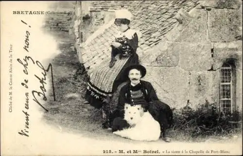 Ak Bretagne, Costumes Bretons, bretonische Trachten, Schwarz-weiß Foto von zwei Personen in tr...