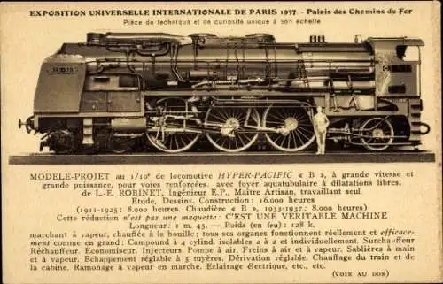 CPA Exposition Universelle de Paris 1937, Locomotive Hyper-Pacific