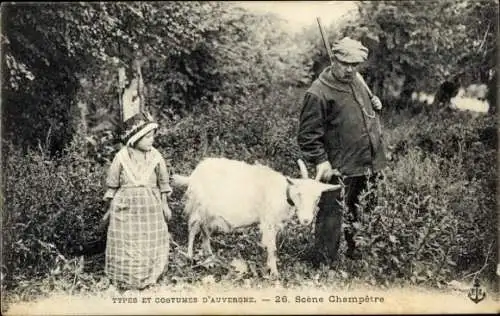 CPA Types et Costumes d'Auvergne, Scene Champetre