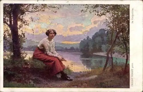 Künstler Ak Franz Horst, In Gedanken, Frau am Ufer