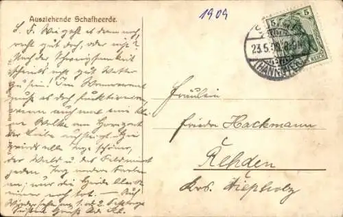 Ak Ausziehende Schafherde mit Hirte