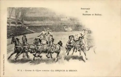Ak Zirkus Barnum & Bailey, Römisches Wagenrennen