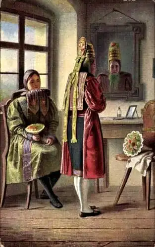 Künstler Ak Zwei Frauen in Tracht