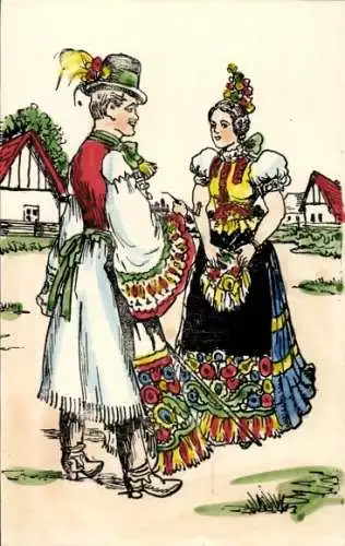 Künstler Ak Pärchen in Elässer Tracht
