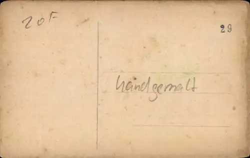 Handgemalt Ak Landschaftsmotiv, Haus am Wasser, Baum, Boot