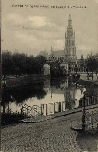 Ak Breda Nordbrabant Niederlande, Gezicht op Spanjaardsgat met Groote of O. L. Vrouwe Kerk