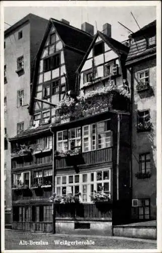 Ak Wrocław Breslau Schlesien, Altstadt, Weißgerberohle, Fachwerkhäuser