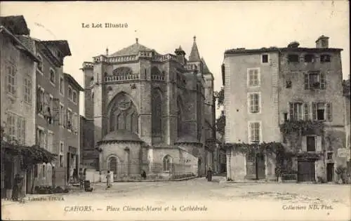 Ak Cahors Lot, Kathedrale, Platz Clément-Marot,  Architektur, schwarz-weiß Fotografie