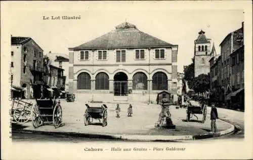 Ak Cahors Lot, Halle aux Grains, Platz Galdemar, Architektonisches Gebäude, Marktstände