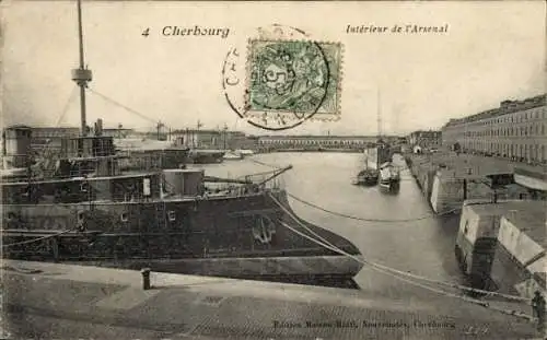 Ak Cherbourg en Cotentin Manche, Hafenansicht mit Schiffe, Arsenal,  