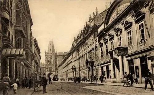 Ak Praha Prag Tschechien, Straßenansicht, Prager Tor,  Architektur, Menschen