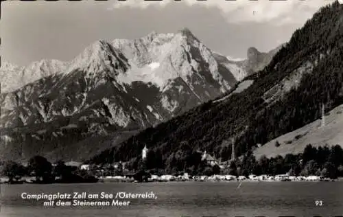 Ak Zell am See in Salzburg, Campingplatz Zell am See, Steinernes Meer, Schwarz-Weiß-Foto