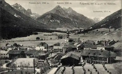 Ak Fulpmes in Tirol, Gesamtansicht, Gletscher, Hotel Serles