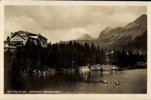 Ak Arosa Kanton Graubünden Schweiz, Hotel, Untersee, Badeanstalt, Natur, Berge