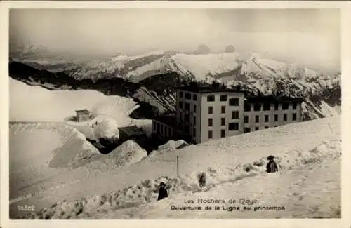 Ak Veytaux Kanton Waadt, Rochers de Naye, Schneebedeckte Berge, Gebäude, Sommeröffnung
