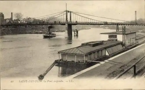 CPA Île Saint Denis Seine Saint Denis, Pont suspendu