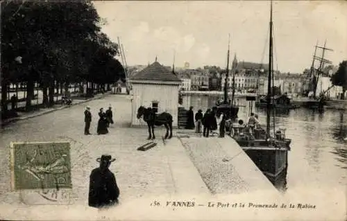 Ak Vannes Morbihan, Hafen, Promenade, Schiffe, Menschen, Pferd, n Stil