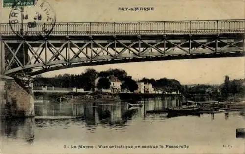 Ak Bry sur Marne Val de Marne, Marne, vue artistique prise sous la Passerelle