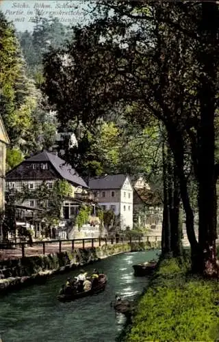 Ak Hřensko Herrnskretschen Elbe Region Aussig, Teilansicht