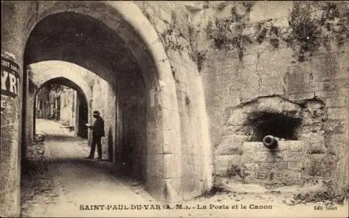 Ak Saint Paul du Var Alpes Maritimes, Tor, Kanone