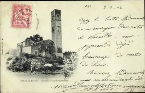 Ak Apt Vaucluse, Vallon de Beroux, Chapelle Saint-Symphorien, s Gebäude, ländliche Szene