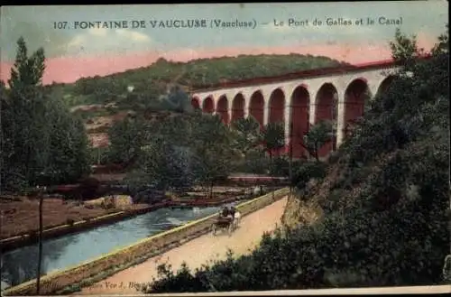 Ak Fontaine de Vaucluse, Viadukt Le Pont de Gallas, Kanal, Natur, 