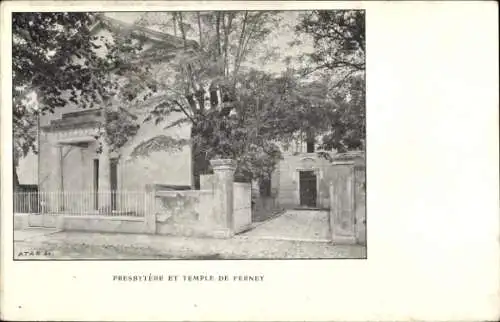 Ak Ferney Voltaire Ain, Presbytère und Tempel von  bild, Bäume, Eingänge