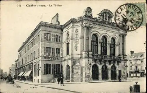 Ak Châteauroux Indre, Theatergebäude, Uferstraße, Friseur, Restaurant