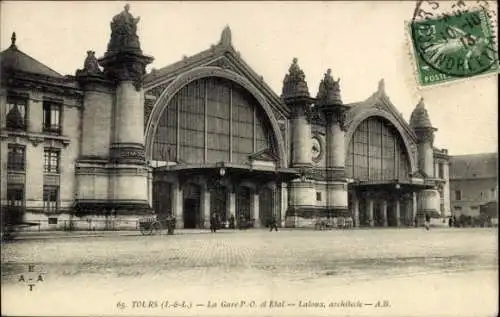 Ak Tours Indre et Loire, Bahnhof, schöne Architektur, historisch,  Tourismus, Schwarz-Weiß