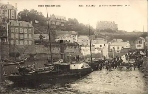 Ak Dinard Ille et Vilaine, Schiffsanleger, Hochwasser, Architektur, Hafenanblick, Cote d'Émeraude