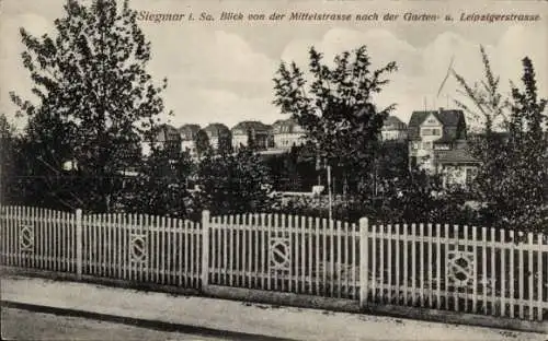 Ak Siegmar Chemnitz in Sachsen, Garten- und Leipziger Straße von Mittelstraße aus gesehen