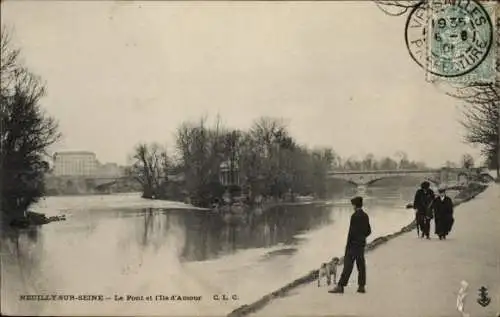 CPA Neuilly sur Seine Hauts de Seine, Le Pont et l'Ile d'Amour