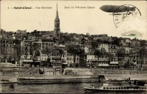 Ak Saint Cloud Coteaux Hauts de Seine, Gesamtansicht, Quai du Président Carnot, Luftschiff