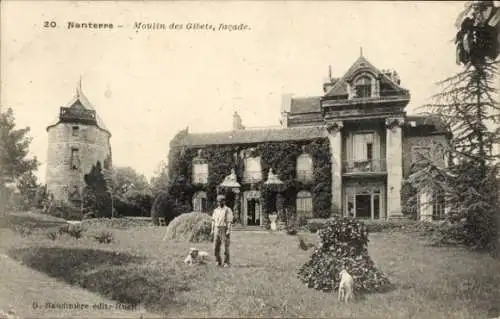 Ak Nanterre Hauts de Seine, Moulin des Gibets, typische Gebäude, große Fenster, Garten, Hunde