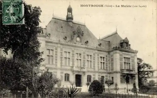 Ak Montrouge Hauts de Seine, Stadtverwaltung, Mairie, facettenreiche Architektur, Gartenanlage