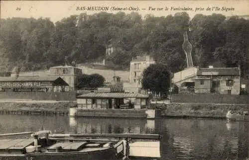 Ak Bas Meudon Hauts de Seine, Funiculaire, vue prise de l'Ile Seguin