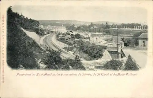 Ak Bas Meudon Hauts de Seine, Panorama du Funuiculaire, de Sevres, de St. Cloud, de Mont-Valerien