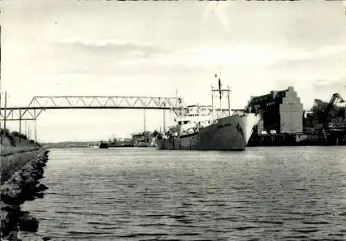 Ak Kiel, Hochbrücke Nord-Ostsee-Kanal, Frachtschiff, Hafenanlagen
