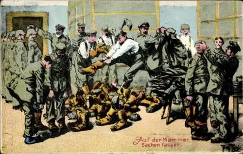 Künstler Ak Thiele, Arthur, Auf der Kammer, Sachen fassen