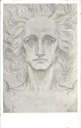 Künstler Ak Fidus, Michael-Antlitz, Mann mit wilden Haaren