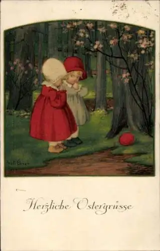 Künstler Ak Ebner, Pauli, Glückwunsch Ostern, Mädchen finden ein Osterei