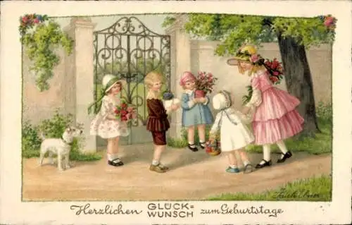 Künstler Ak Pauli, E., Glückwunsch, Besuch, Gratulanten, Geschenke