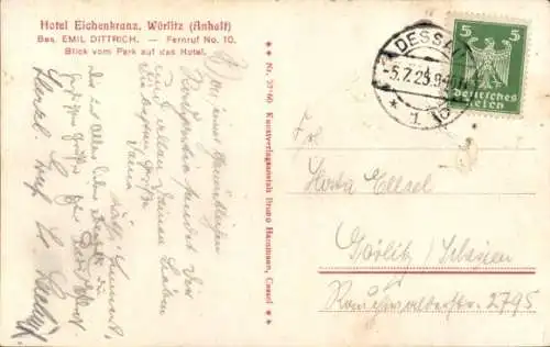 Ak Wörlitz in Anhalt, Hotel Eichenkranz