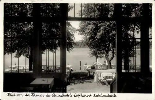 Ak Zechliner Hütte Zechlinerhütte Stadt Rheinsberg in der Mark, Blick von der Terrasse, Strandhotel