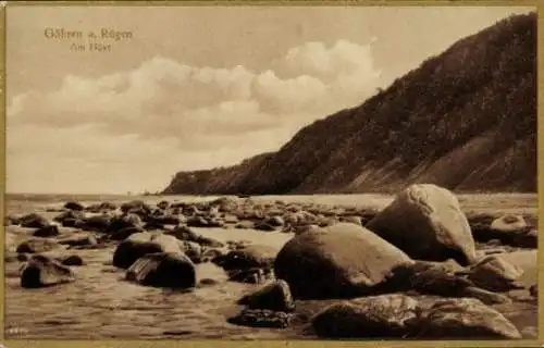 Ak Ostseebad Göhren auf Rügen, Felsen am Strand, Küstenlandschaft, Wolken am Himmel